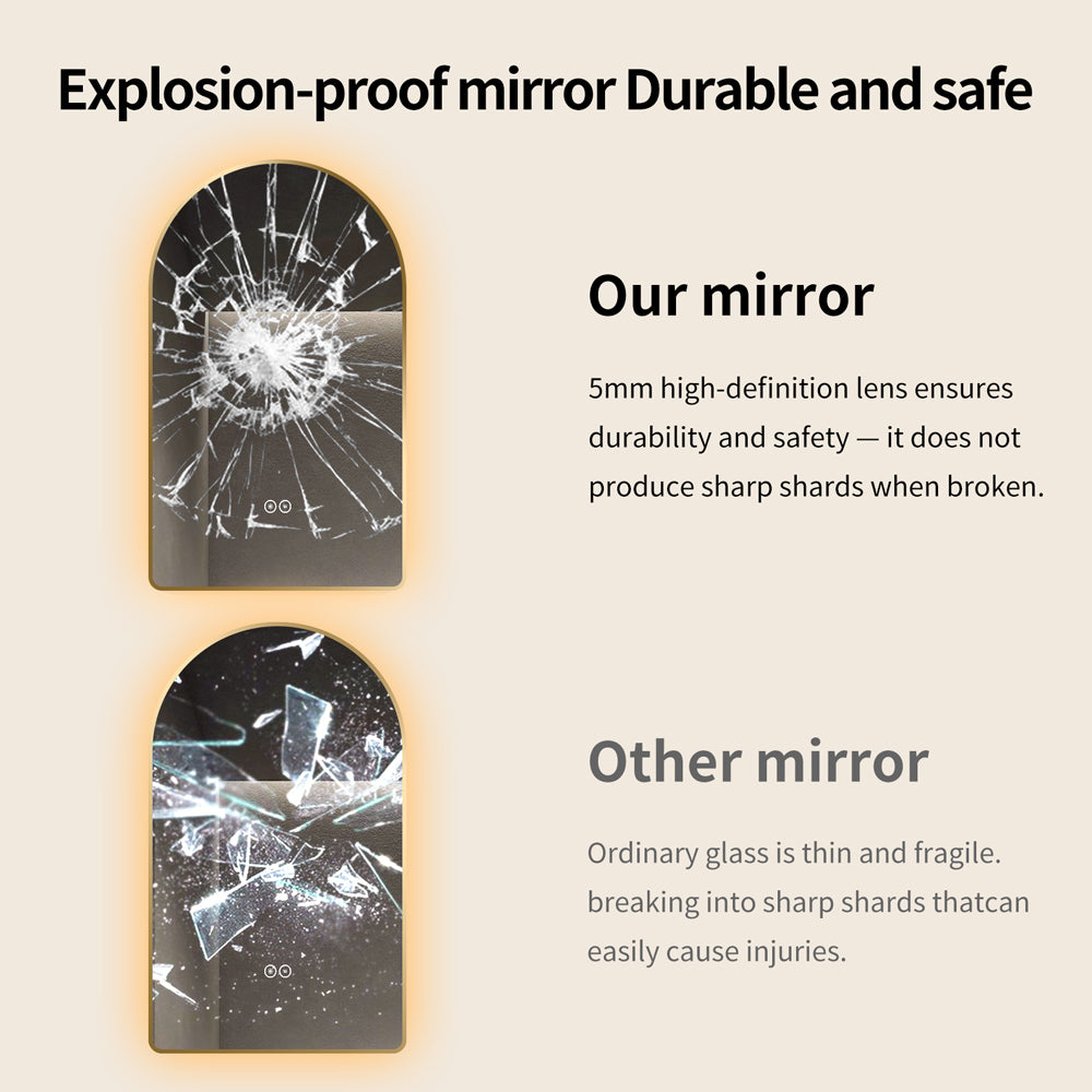 Yishare Arch-Shaped Framed Backlit Explosion-Proof Defogging Bathroom Mirror