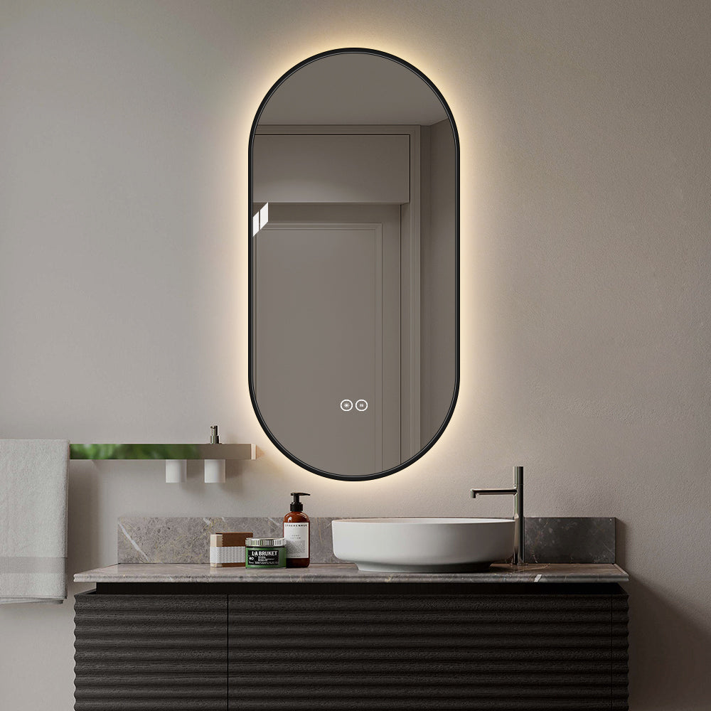 Yishare Oval-Shaped Framed Backlit Defogging Explosion-Proof Bathroom Mirror
