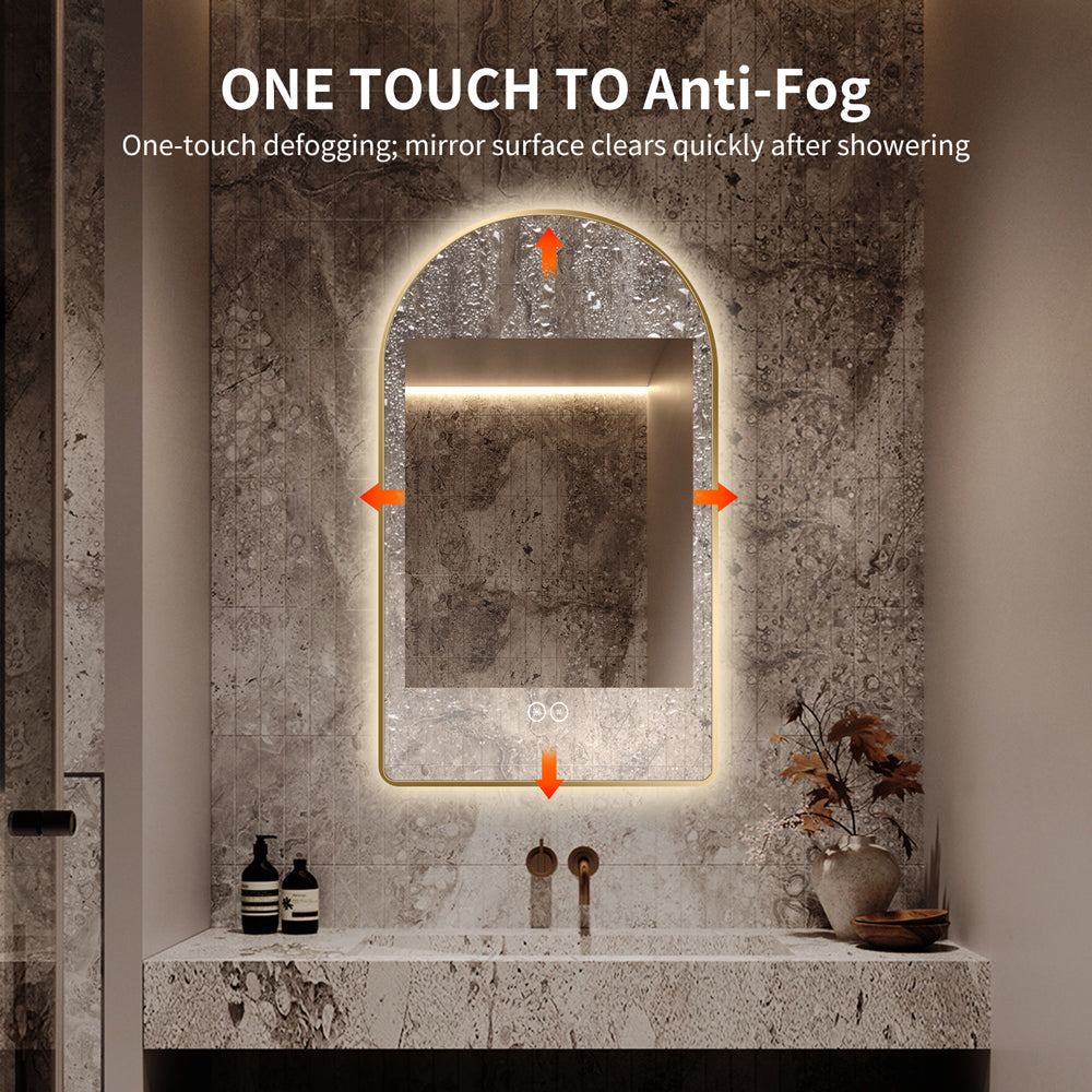 Yishare Arch-Shaped Framed Backlit Explosion-Proof Defogging Bathroom Mirror