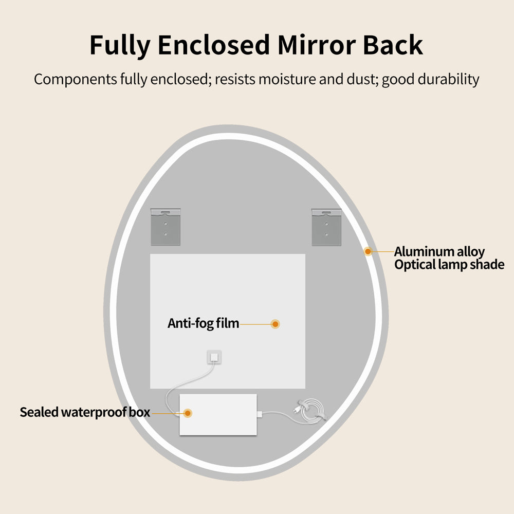 Yishare Egg-Shaped Backlit Defogging Explosion-Proof Bathroom Mirror