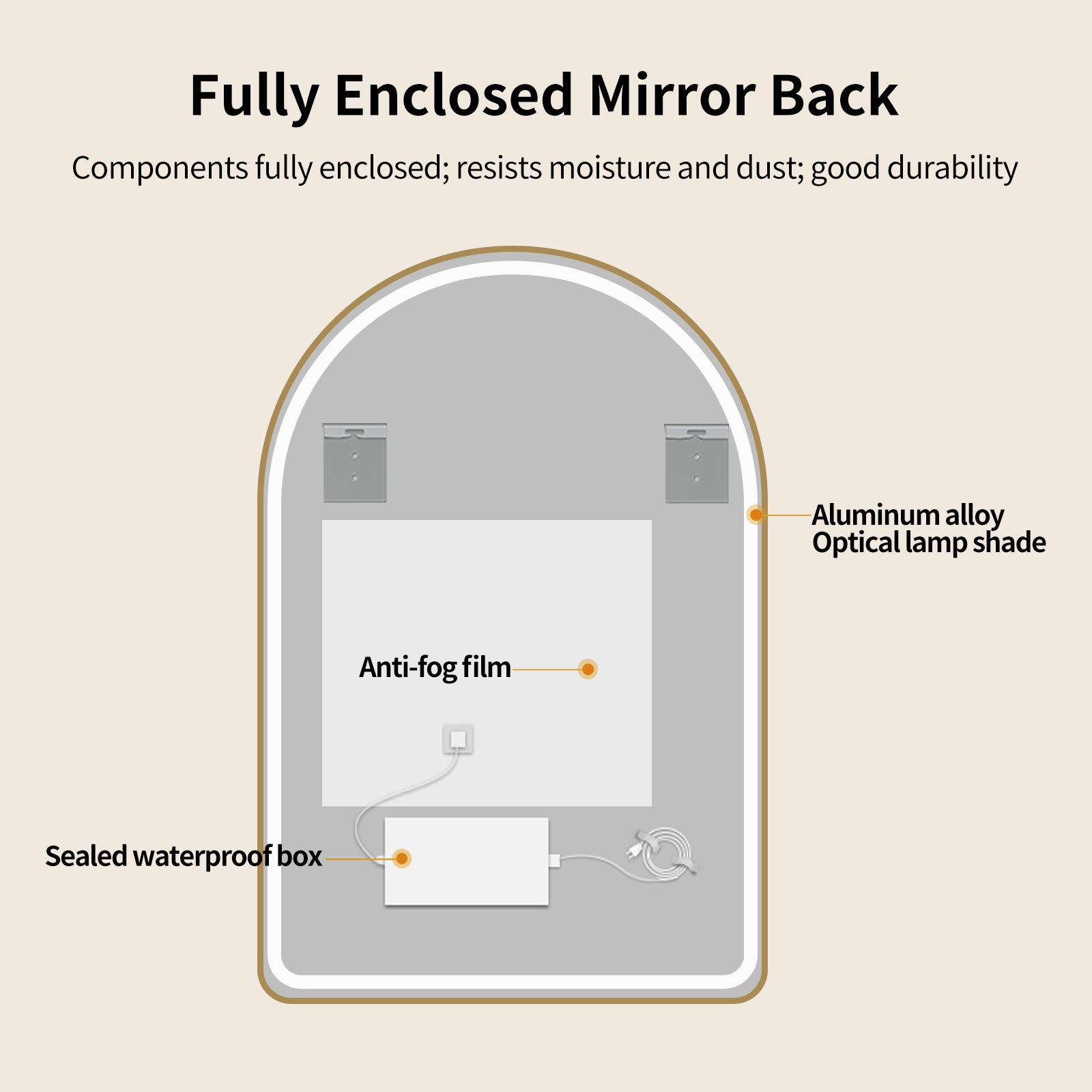 Yishare Arch-Shaped Framed Backlit Explosion-Proof Defogging Bathroom Mirror