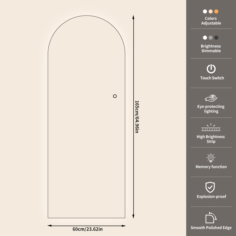 Yishare Frameless Backlit Arched Full-Length Mirror