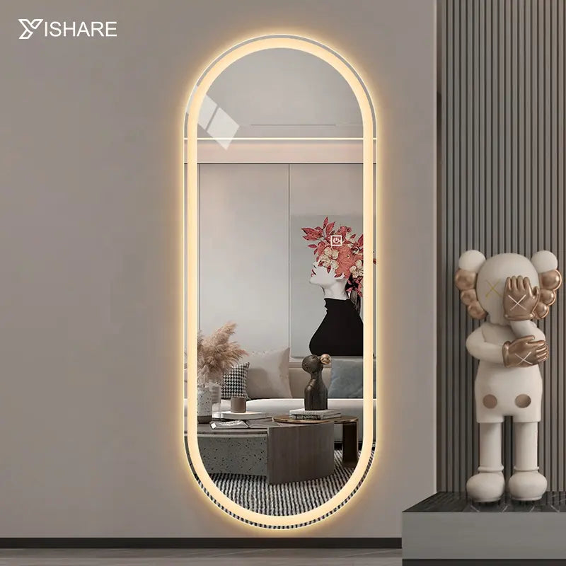 Yishare New Product Touch Screen Led Backlit Wall Mounted LED Lighted Full Body Mirror Large Vanity Dressing Mirror for Bedroom