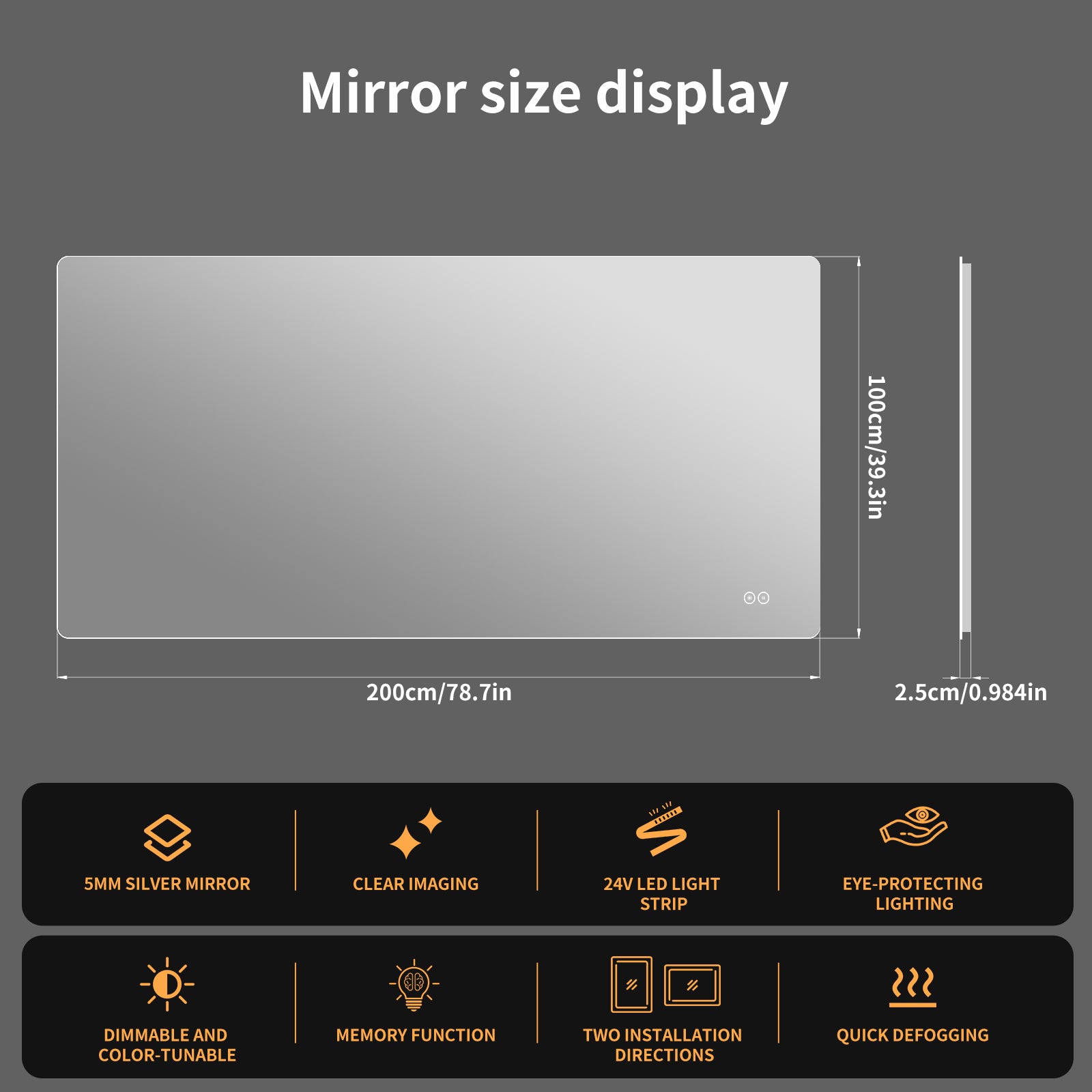 Yishare Rectangular Frameless LED Explosion - Proof and Anti - Fog Wall - Mounted Bathroom Mirror