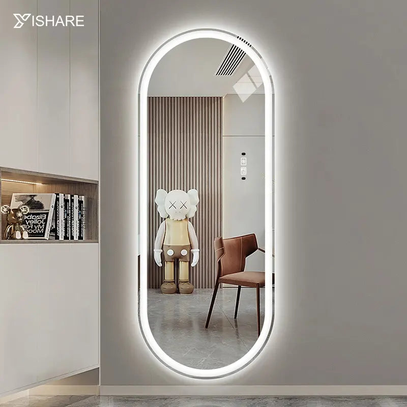 Yishare New Product Touch Screen Led Backlit Wall Mounted LED Lighted Full Body Mirror Large Vanity Dressing Mirror for Bedroom