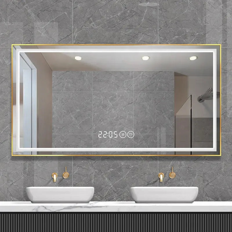 Hot Selling Home Aluminium Alloy Framed Rectangular Wall Mirror Led Smart Lighted Decorative Bathroom Mirrors
