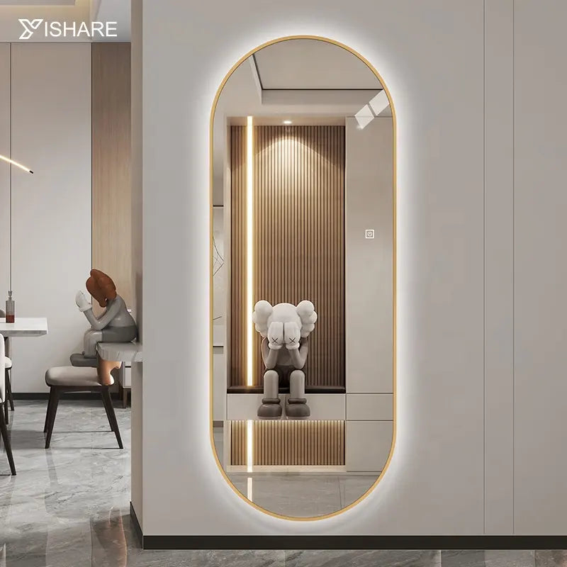 Factory Direct Sell Arch Shape Decorative Wall Led Full Length Body Floor Backlit Dressing Mirror Home Hotel