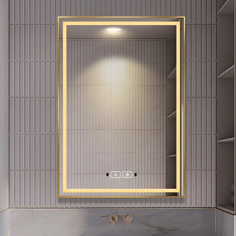 Hot Selling Home Aluminium Alloy Framed Rectangular Wall Mirror Led Smart Lighted Decorative Bathroom Mirrors