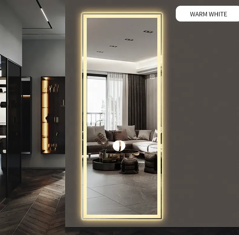 Yishare Full-Length LED Wall Mounted Mirror Dimmable Lights Color Temperature Adjustable Modern IP44 for Bedroom Living Room