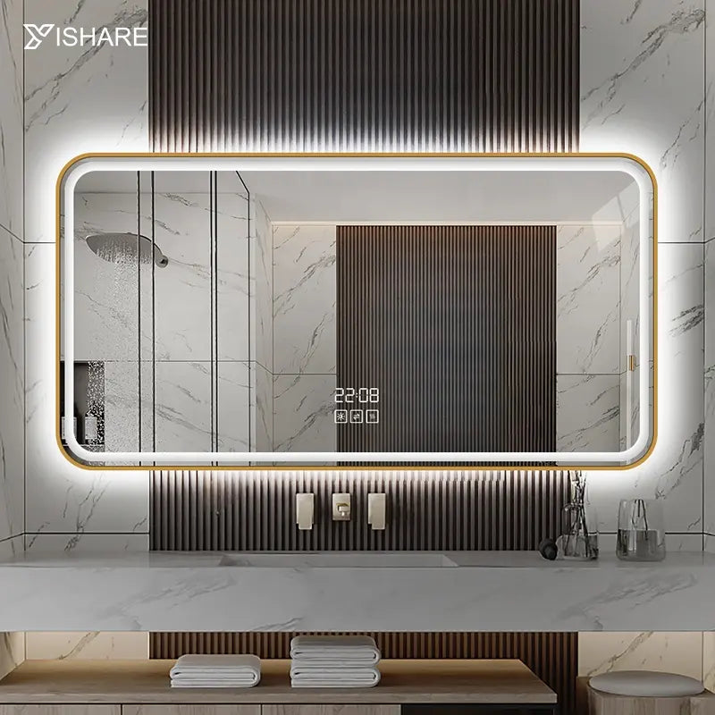 Factory Direct Gold Matt Black Aluminum Alloy Frame LED Smart Vanity Bathroom Mirror Lights Waterproof Hanging Salon