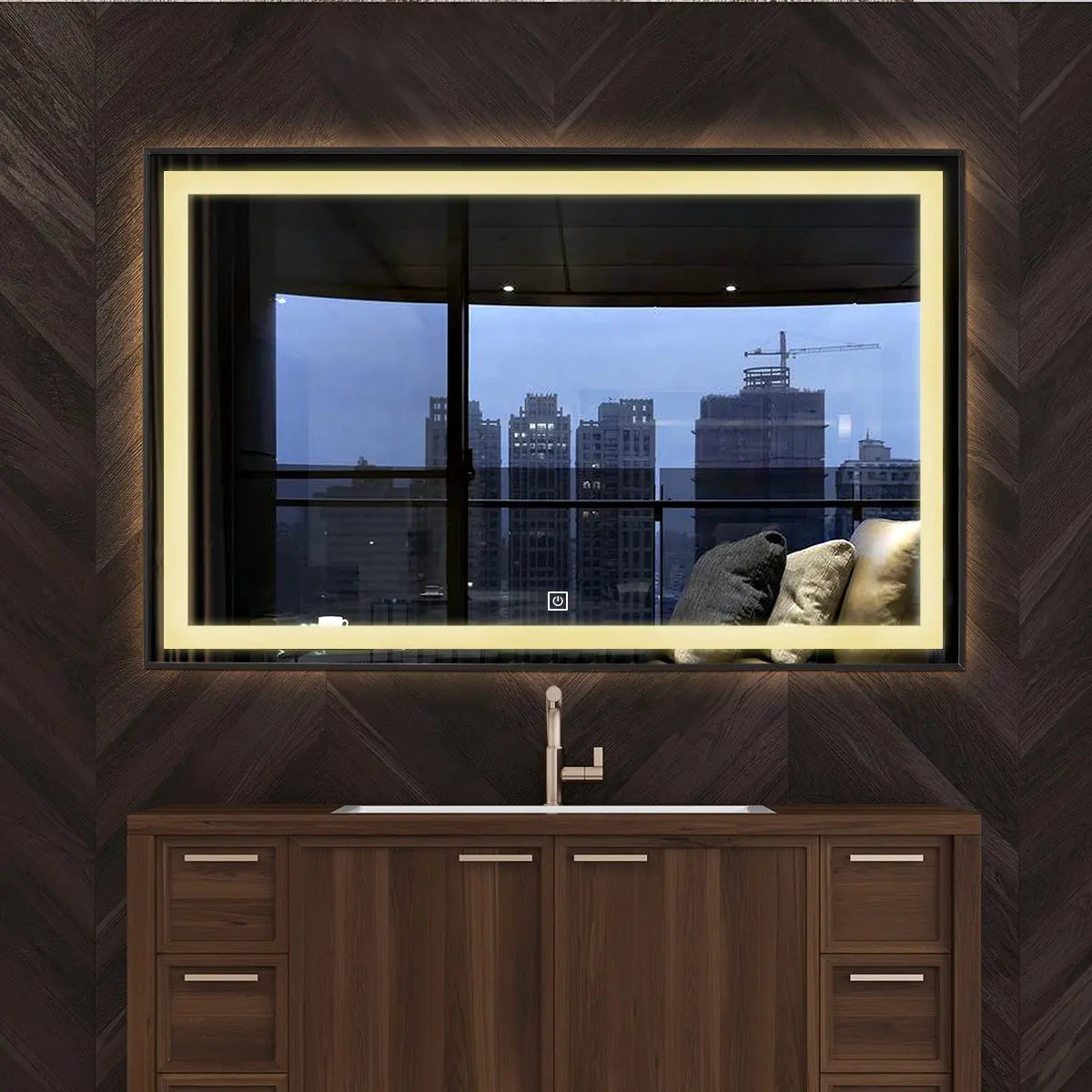 Yishare Smart Screen Waterproof Led Lighted Large Shatterproof Makeup Mirror for Wall Dimmable Anti-fog Backlight LED Bathroom