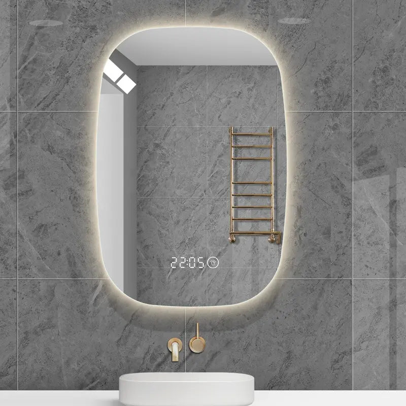 New Design Home Frameless Bath Mirror With Round Corner Wall Mounted Decorative Smart Led Lighting Bathroom Mirror