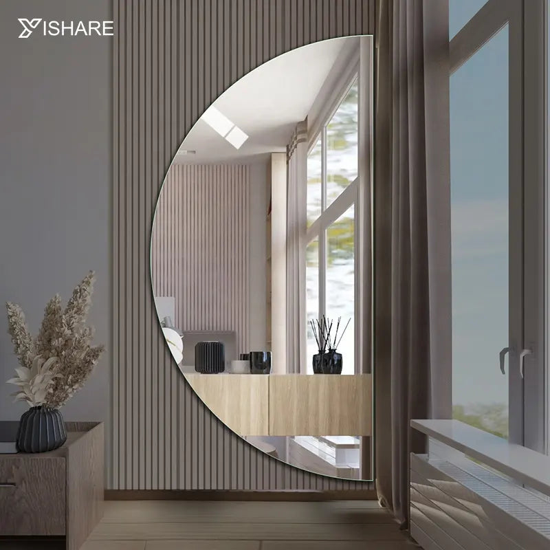 Yishare Fashion Modern Home Decorative Half-round Wall Mirror Bathroom Mirror for Bathroom Entryway Washroom Living Room Mirror