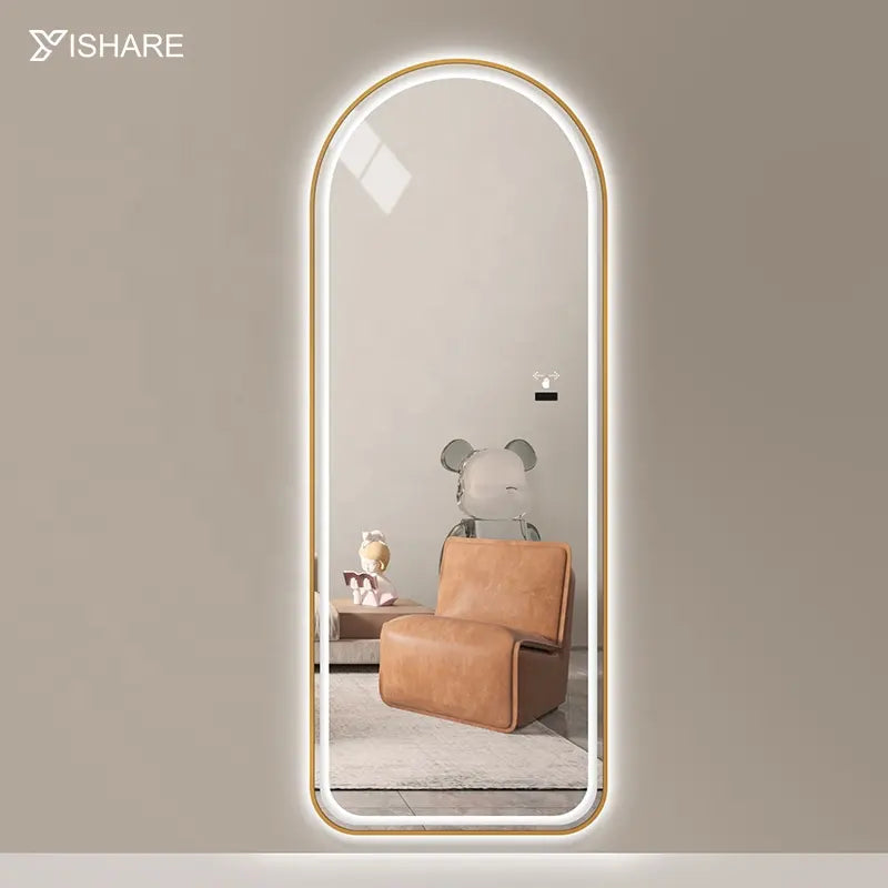 YISHARE Arch Antique Large Golden Full Length Aluminum Alloy Framed Dressing Mirror