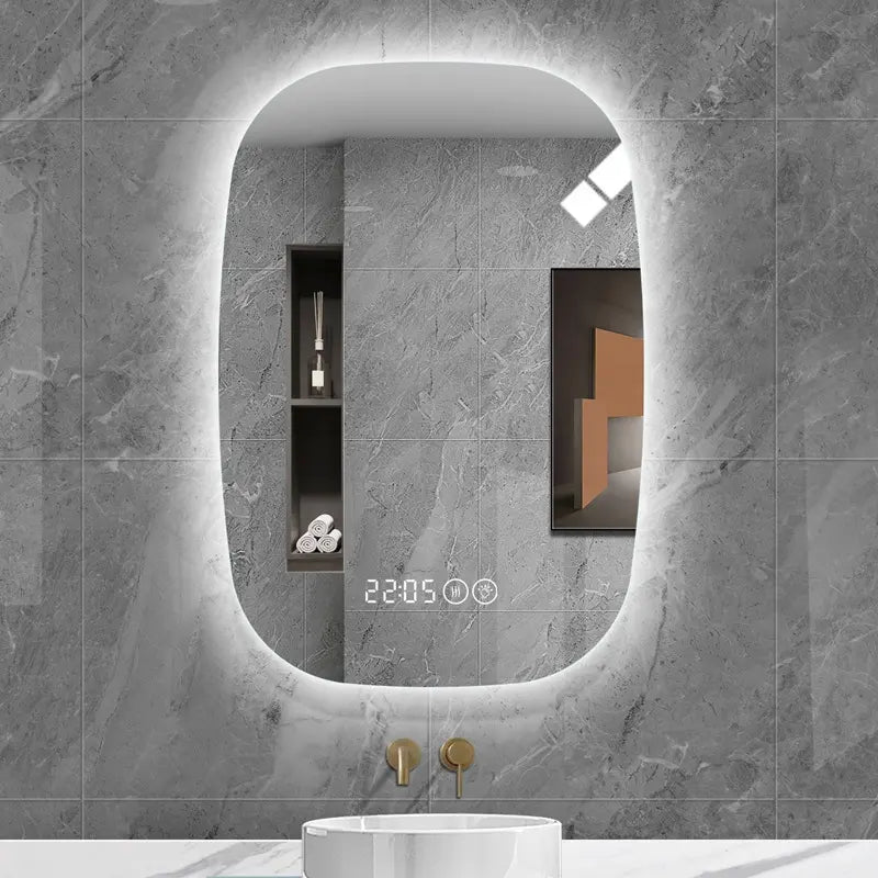 New Design Home Frameless Bath Mirror With Round Corner Wall Mounted Decorative Smart Led Lighting Bathroom Mirror