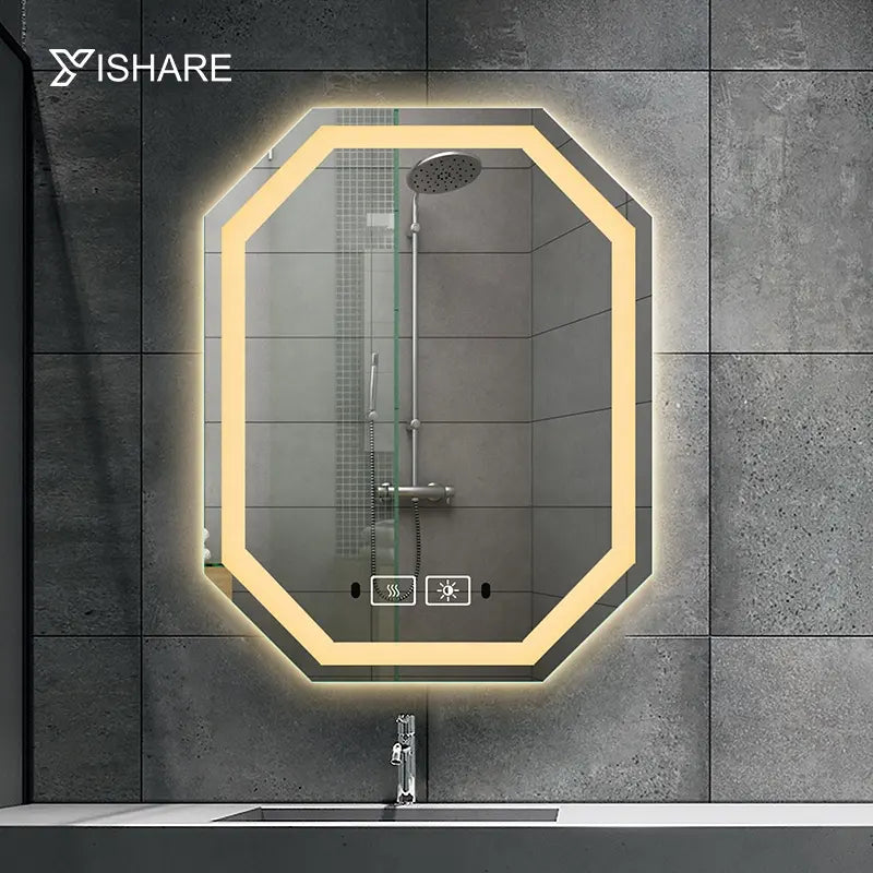 YISHARE New Design Hotel House Decoration Wall Mounted Lighting Dimmable Anti-fog Makeup Smart Led Bathroom Mirror Clock