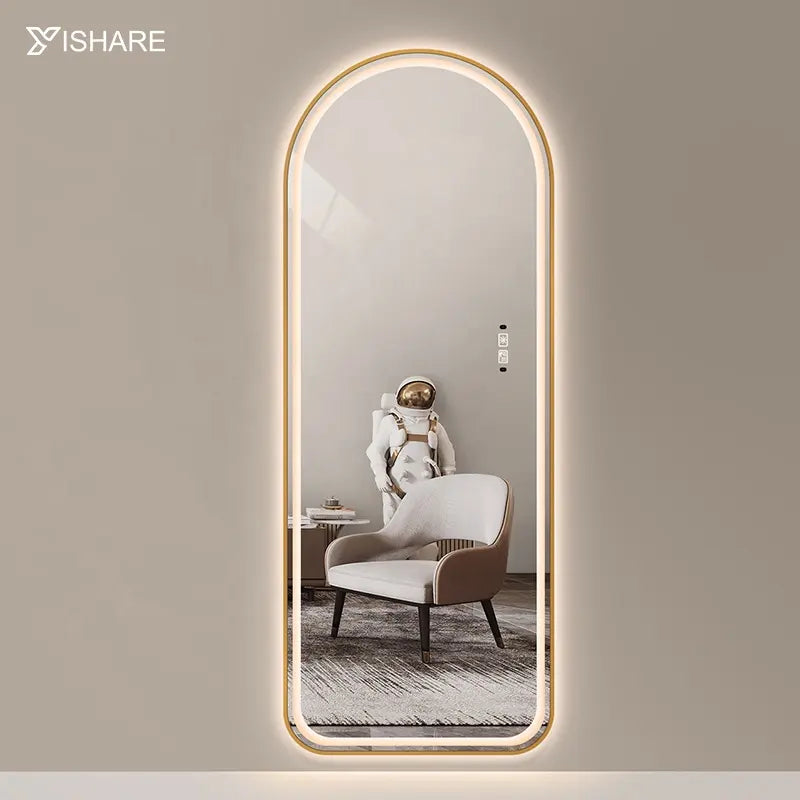 YISHARE Arch Antique Large Golden Full Length Aluminum Alloy Framed Dressing Mirror