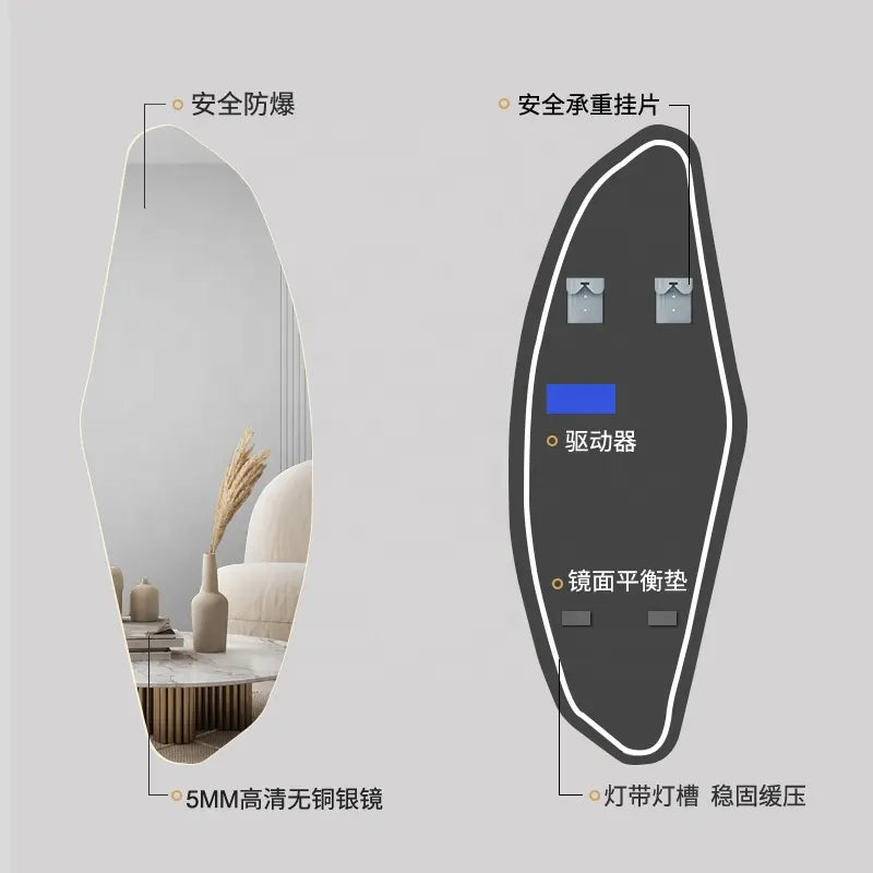 Smart LED Backlit Dressing Mirror Modern Home Decorative Frameless Wall Mounted for Bathroom Bedroom Easy Wall Hanging