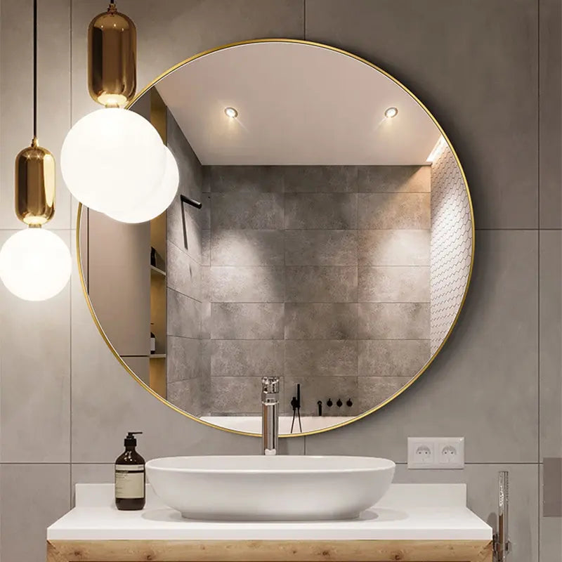 Yishare Modern Stainless Steel Metal Frame Black Circle Mirror Round Wall Makeup Mirror for Bathroom Entryway Living Room Mirror
