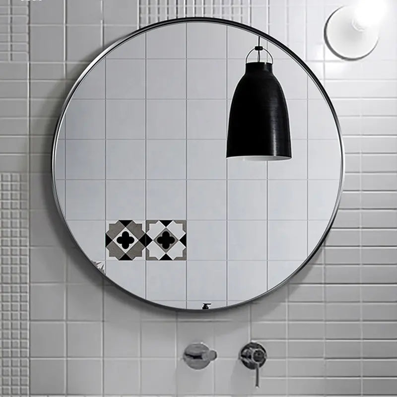 Yishare Modern Stainless Steel Metal Frame Black Circle Mirror Round Wall Makeup Mirror for Bathroom Entryway Living Room Mirror