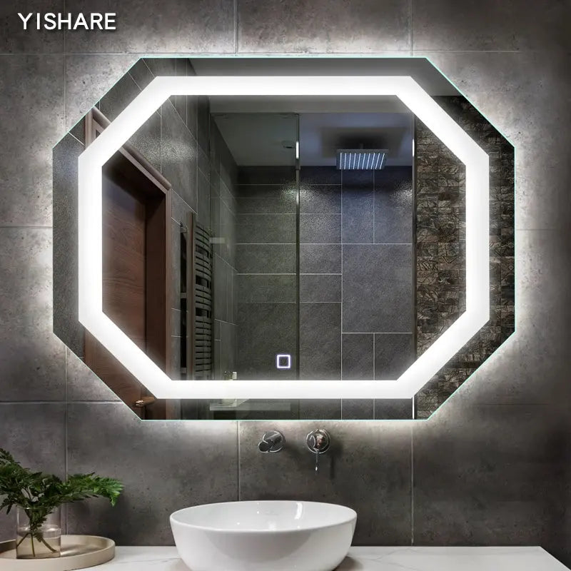 YISHARE New Design Hotel House Decoration Wall Mounted Lighting Dimmable Anti-fog Makeup Smart Led Bathroom Mirror Clock