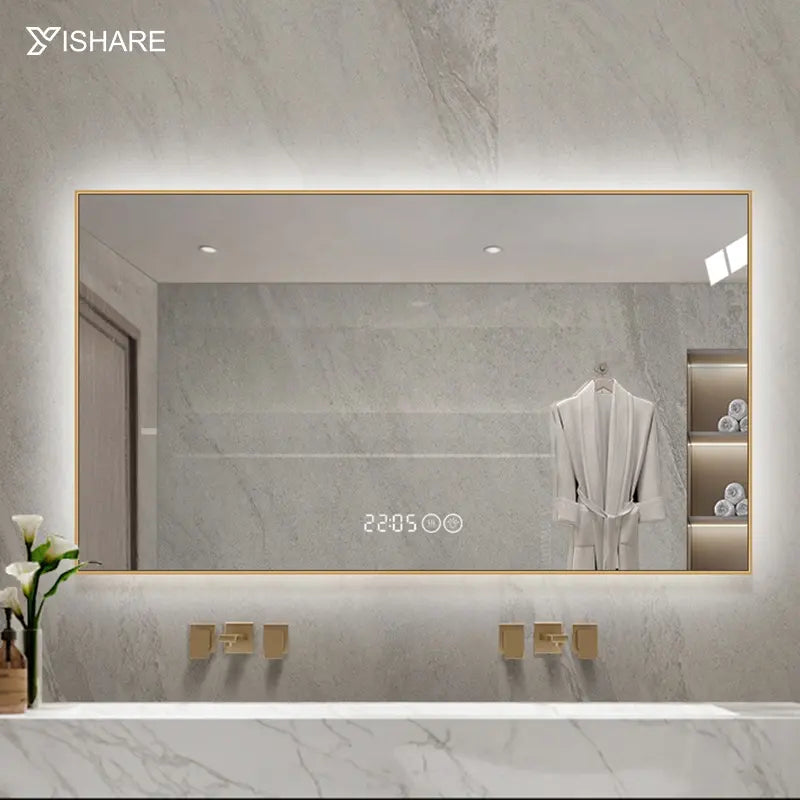 Factory Direct Modern Large Bathroom Mirror Smart LED Illuminated Backlit Defogger Built-In LED Light Speaker Switch IP44 Rated