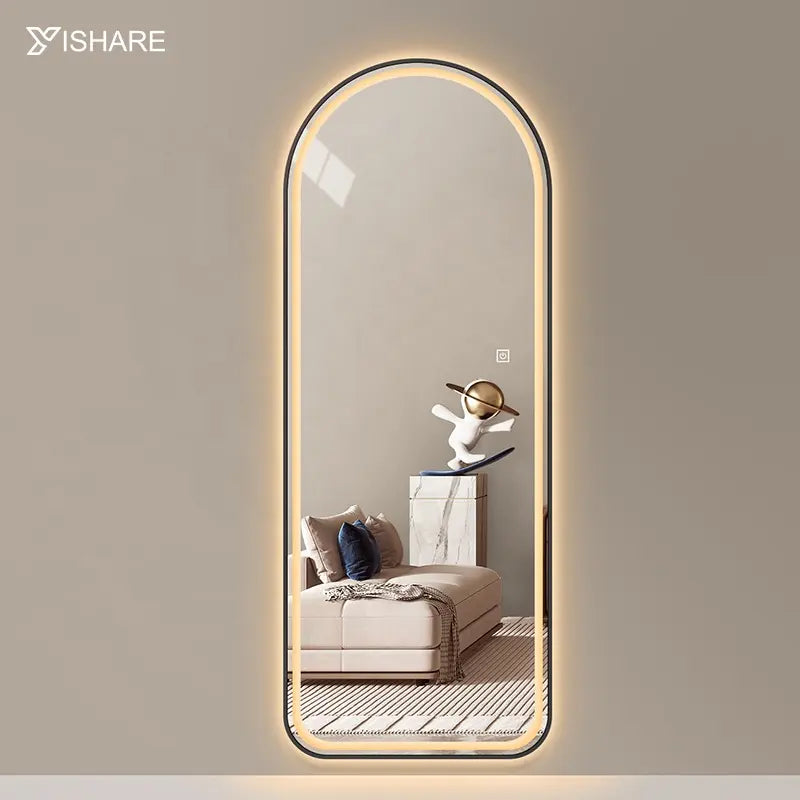 YISHARE Arch Antique Large Golden Full Length Aluminum Alloy Framed Dressing Mirror