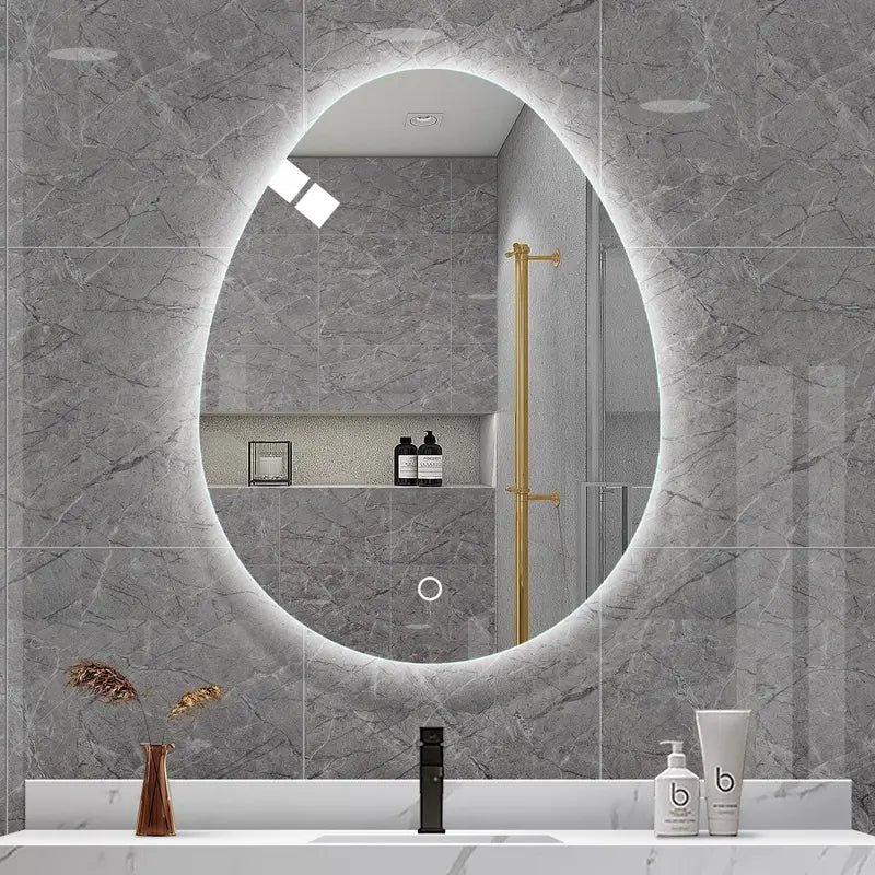 New Design Irregular Frameless Home Decorative Mirror Wall Mirror Smart Led Lighted Bathroom Mirror With Touch Switch