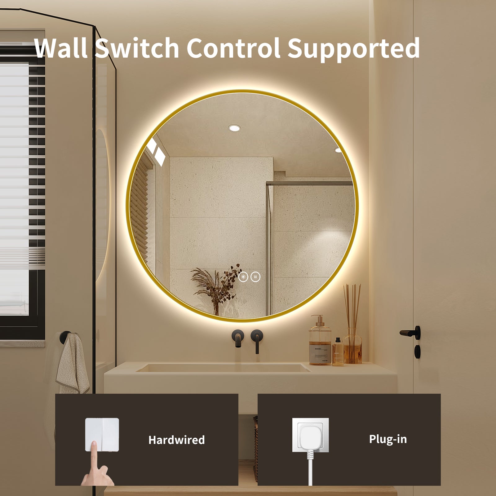 Yishare Round LED Framed Explosion-Proof Anti-Fog Bathroom Mirror