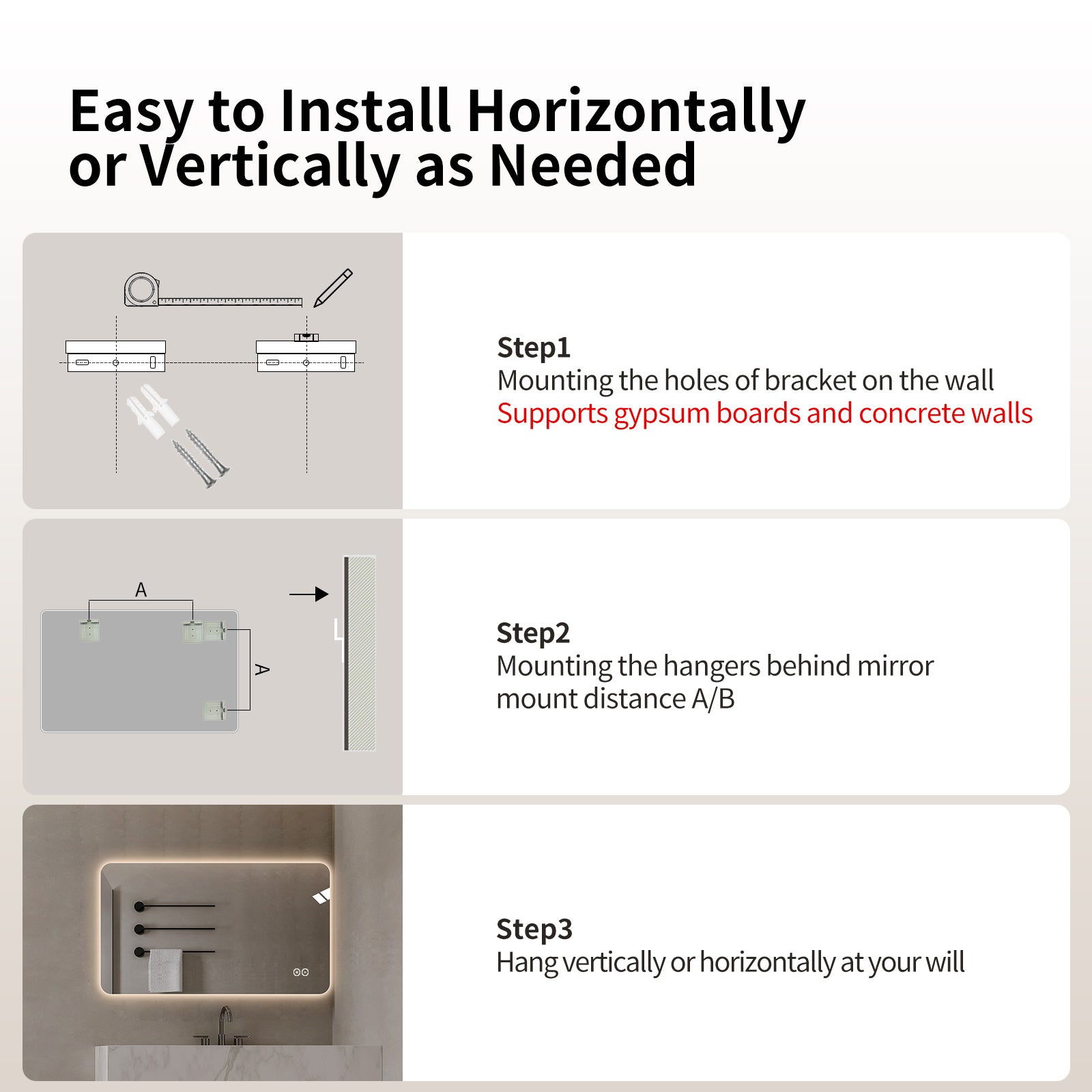 Yishare Rectangular Frameless LED Explosion - Proof and Anti - Fog Wall - Mounted Bathroom Mirror