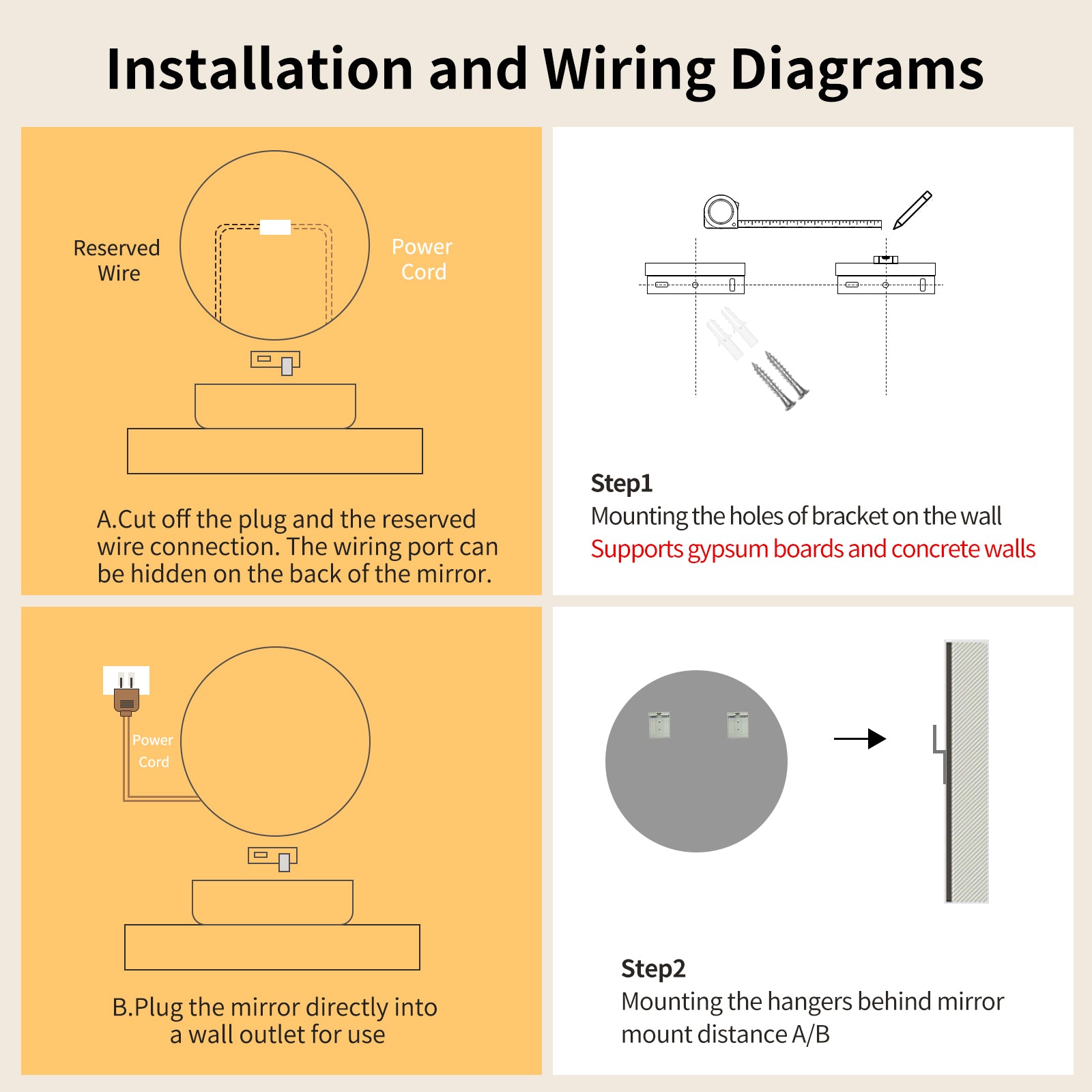 Yishare LED Frameless Round Anti - Fog Wall - Mounted Bathroom Mirror