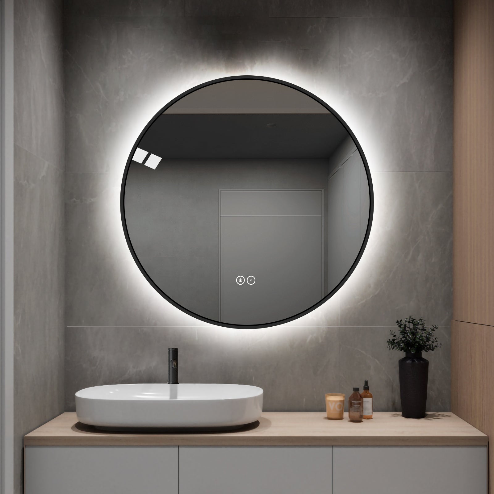 Yishare Round LED Framed Explosion-Proof Anti-Fog Bathroom Mirror