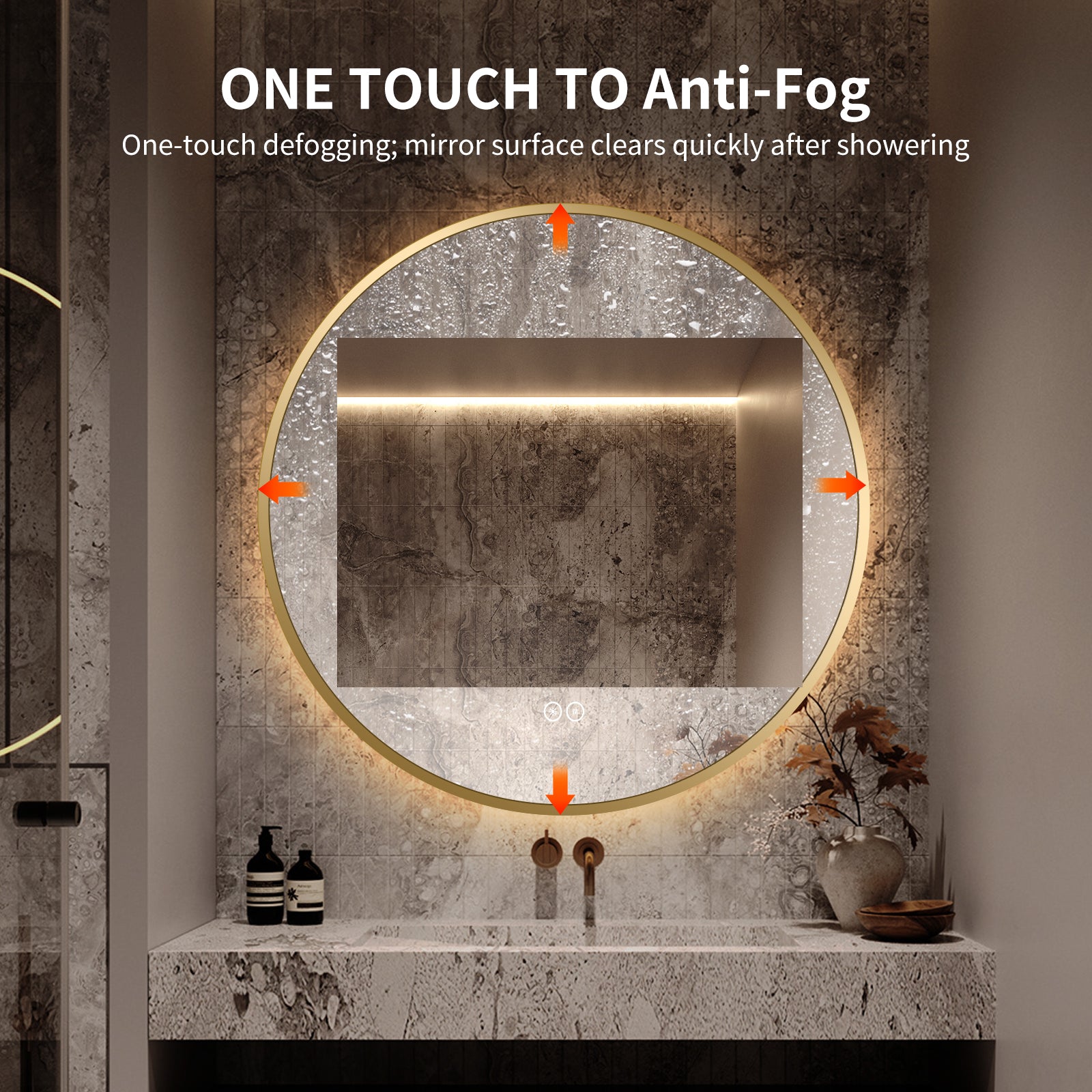 Yishare Round LED Framed Explosion-Proof Anti-Fog Bathroom Mirror