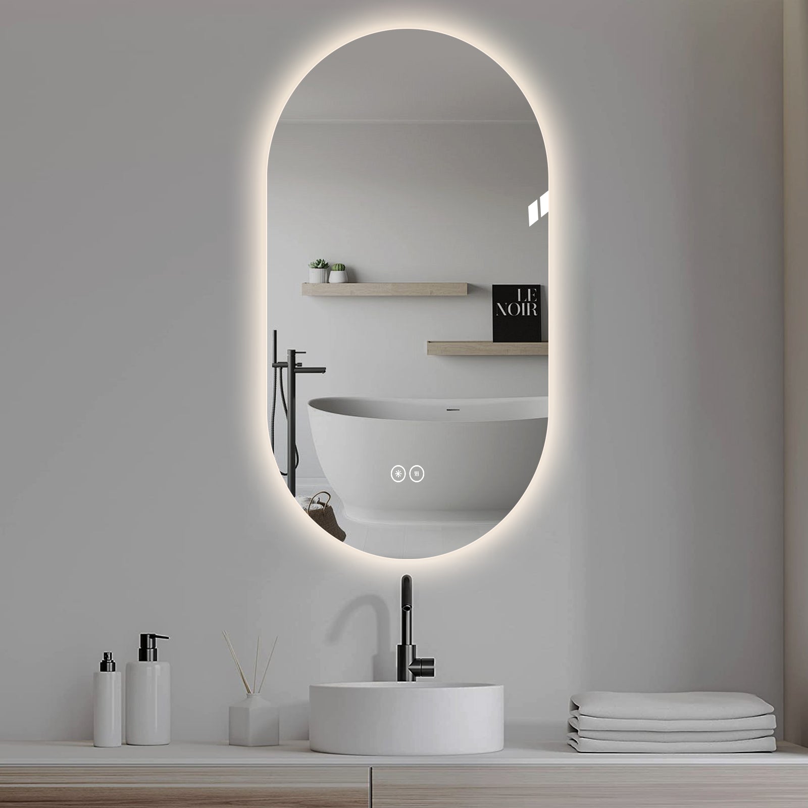 Yishare Oval LED Frameless Anti-Fog Explosion-Proof Bathroom Mirror