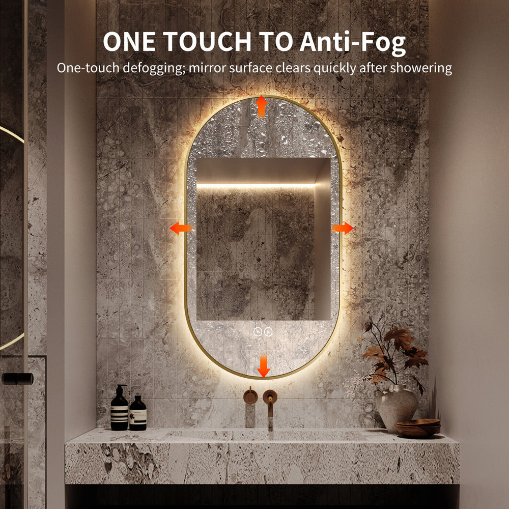 Yishare Oval-Shaped Framed Backlit Defogging Explosion-Proof Bathroom Mirror