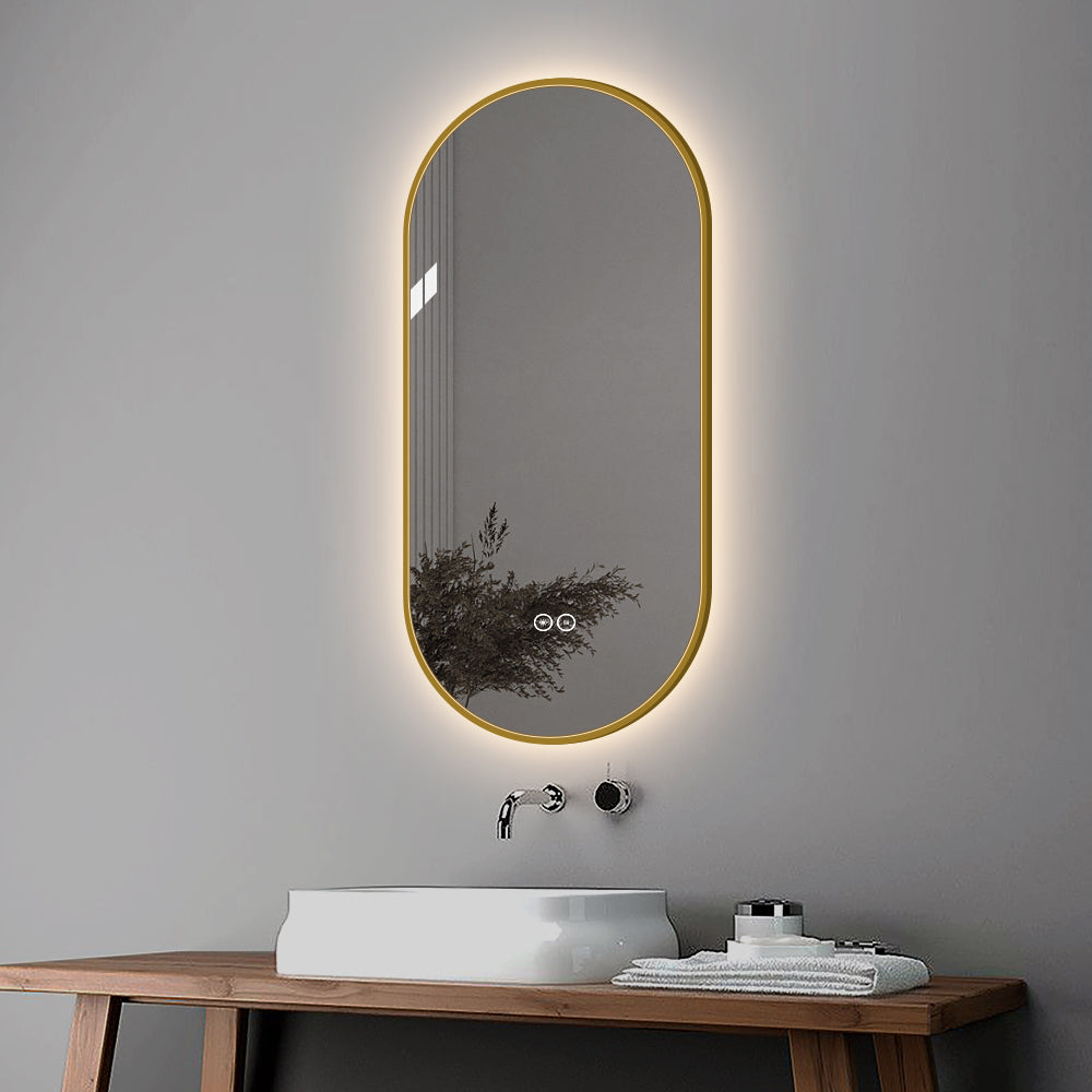 Yishare Oval-Shaped Framed Backlit Defogging Explosion-Proof Bathroom Mirror