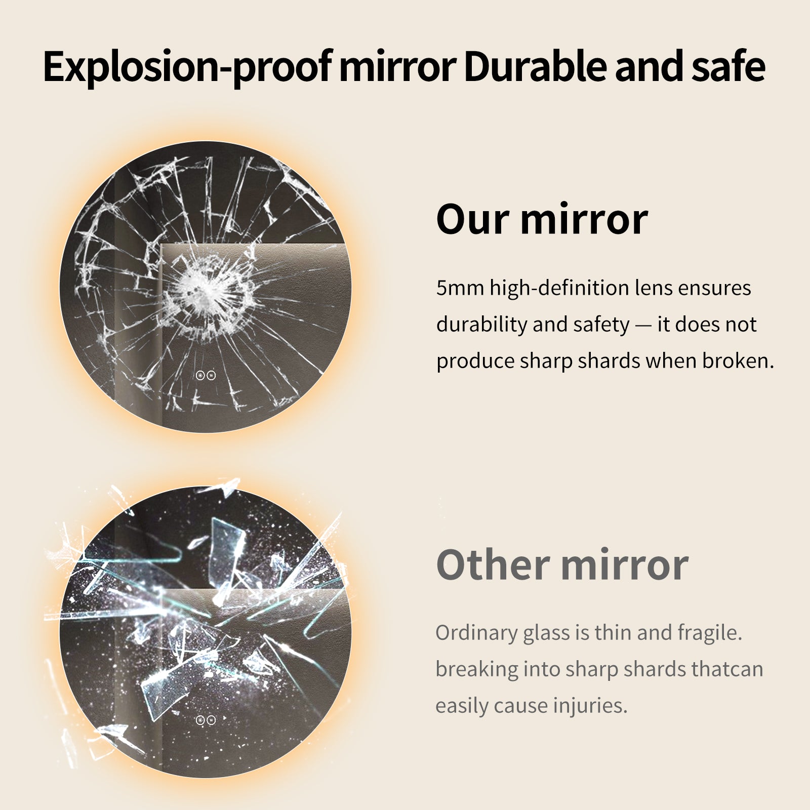 Yishare LED Frameless Round Anti - Fog Wall - Mounted Bathroom Mirror