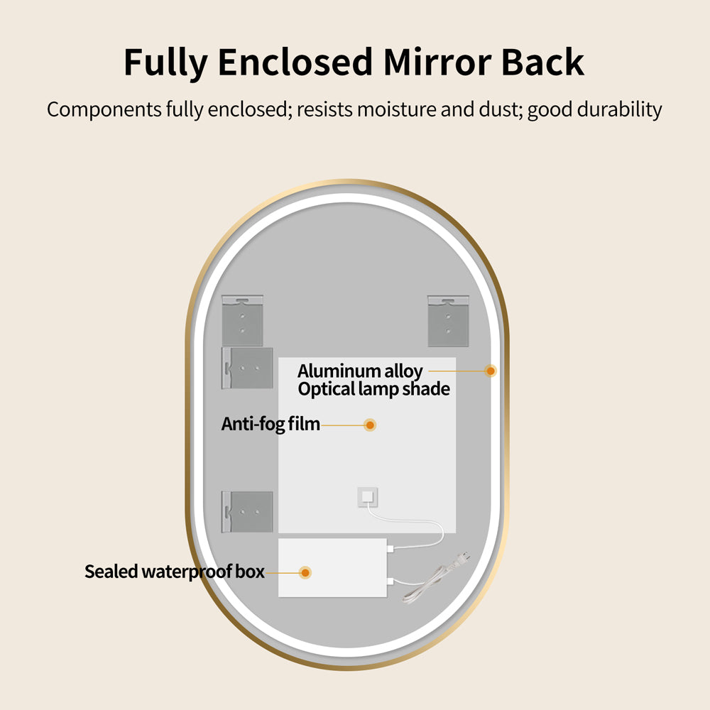 Yishare Oval-Shaped Framed Backlit Defogging Explosion-Proof Bathroom Mirror