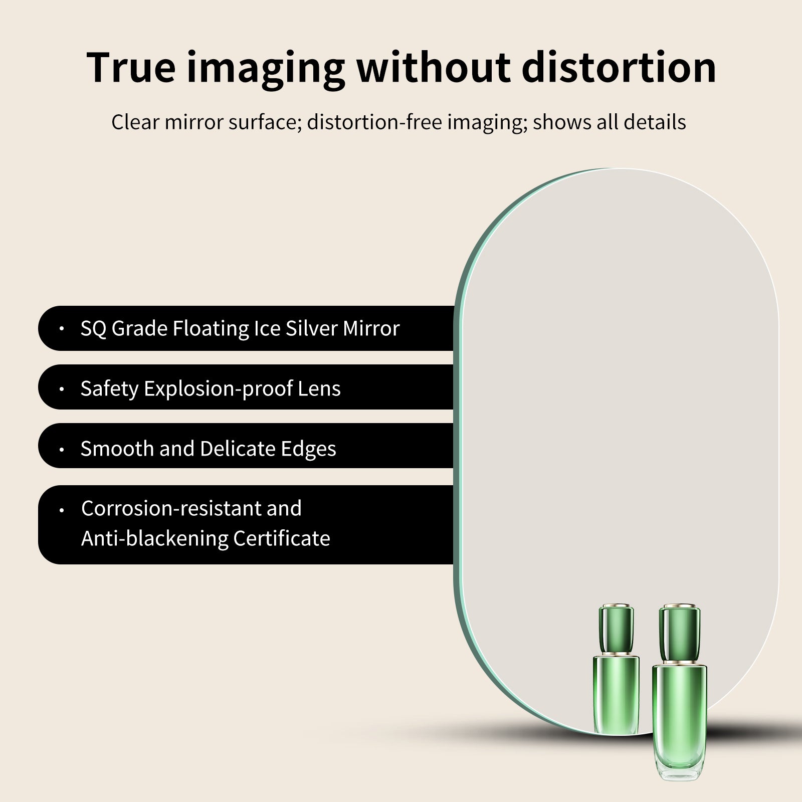 Yishare Oval LED Frameless Anti-Fog Explosion-Proof Bathroom Mirror