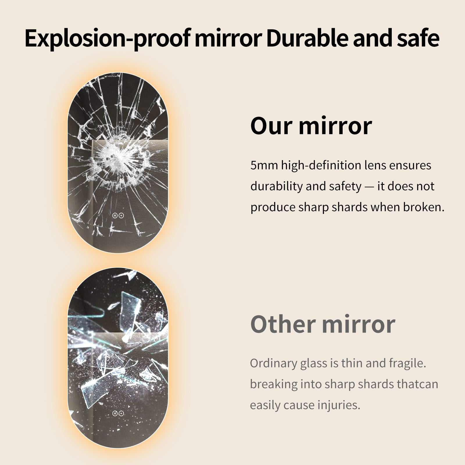 Yishare Oval LED Frameless Anti-Fog Explosion-Proof Bathroom Mirror