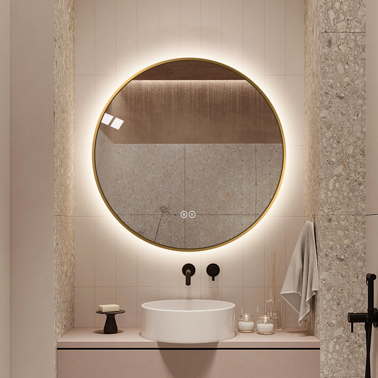 Yishare Round LED Framed Explosion-Proof Anti-Fog Bathroom Mirror