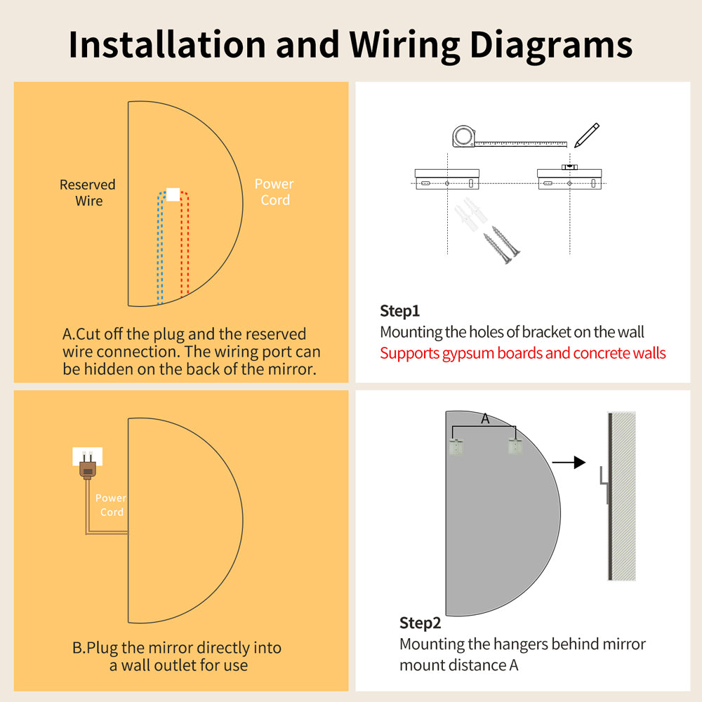 Yishare Semi-Circular Frameless LED Smart Full-Length Mirror