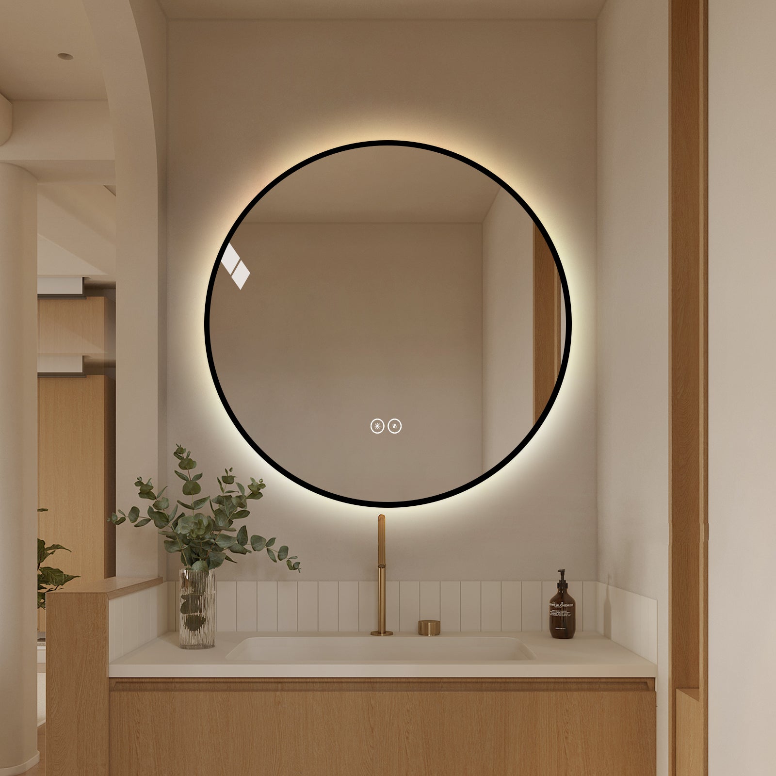 Yishare Round LED Framed Explosion-Proof Anti-Fog Bathroom Mirror