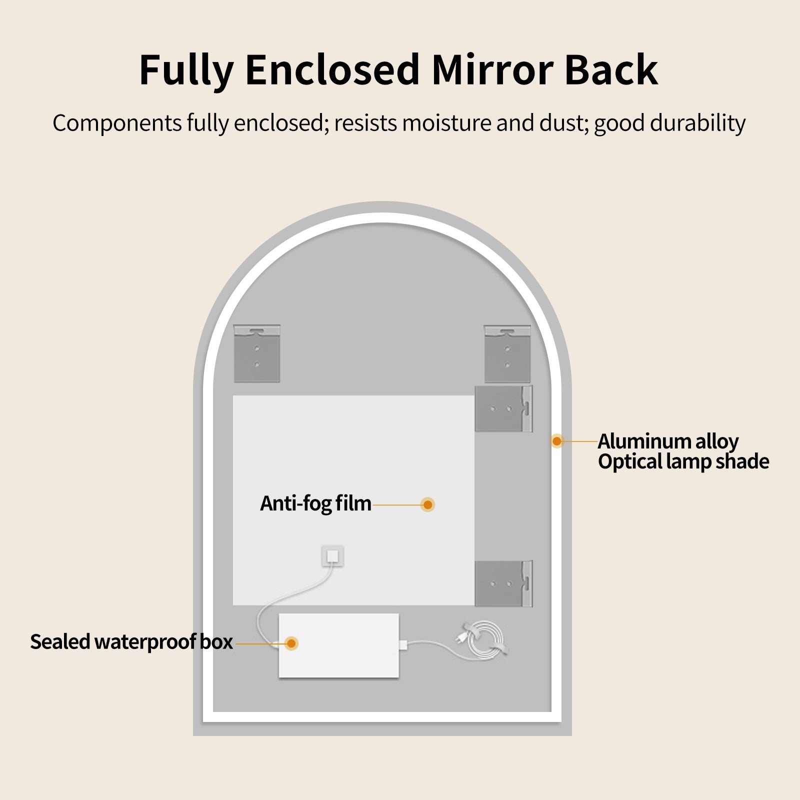 Silver Wall Large Arched Bathroom Mirror With Lighting