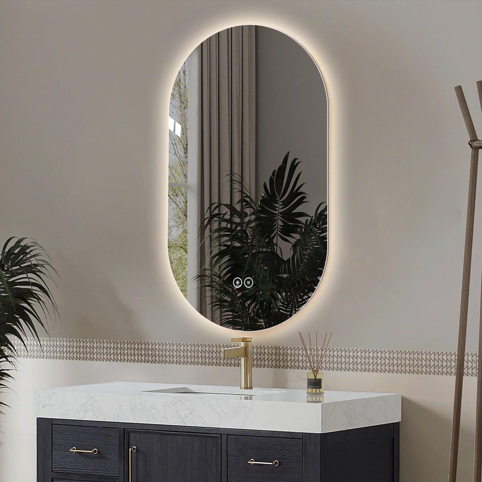 Yishare Oval LED Frameless Anti-Fog Explosion-Proof Bathroom Mirror
