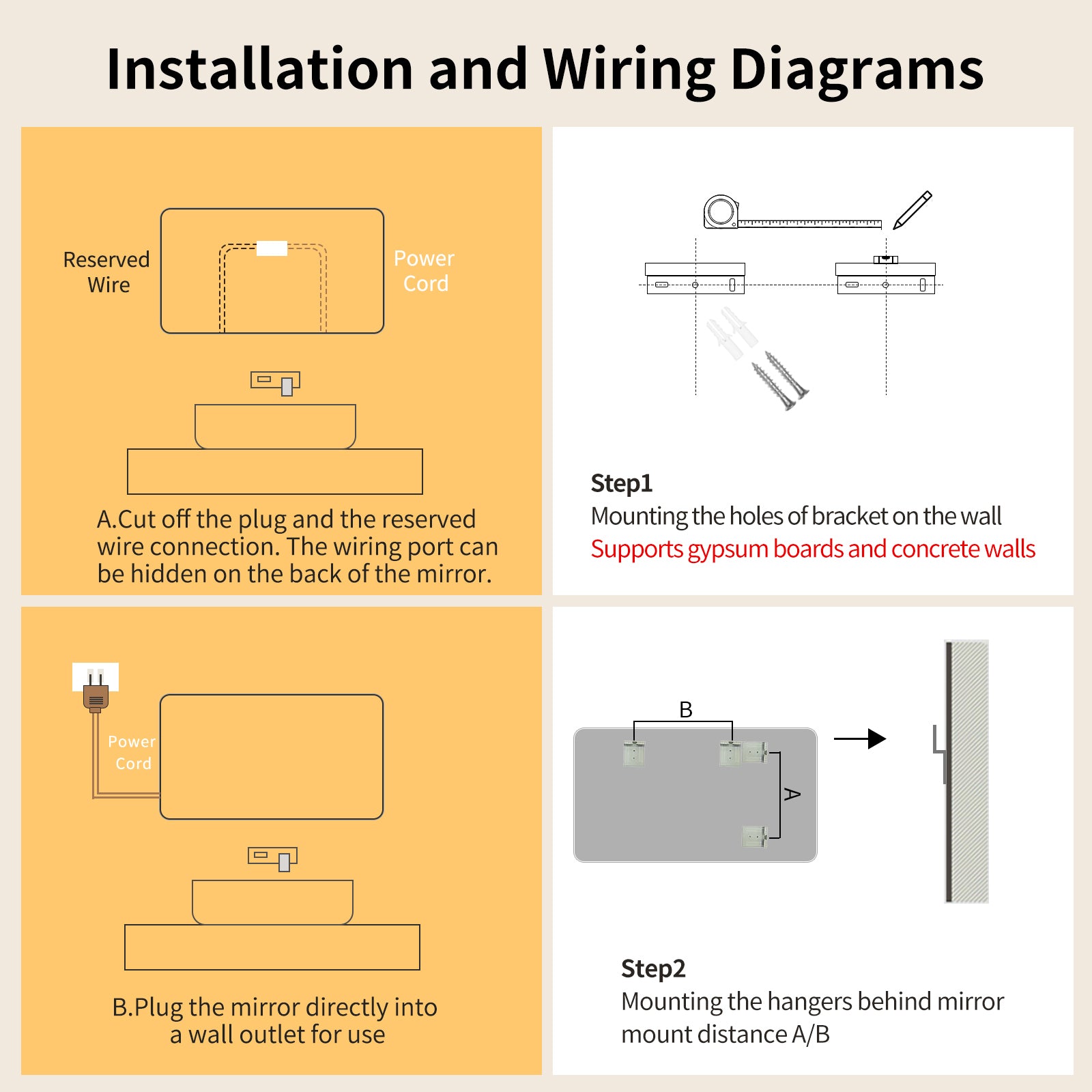 Yishare Rectangular Frameless LED Explosion - Proof and Anti - Fog Wall - Mounted Bathroom Mirror