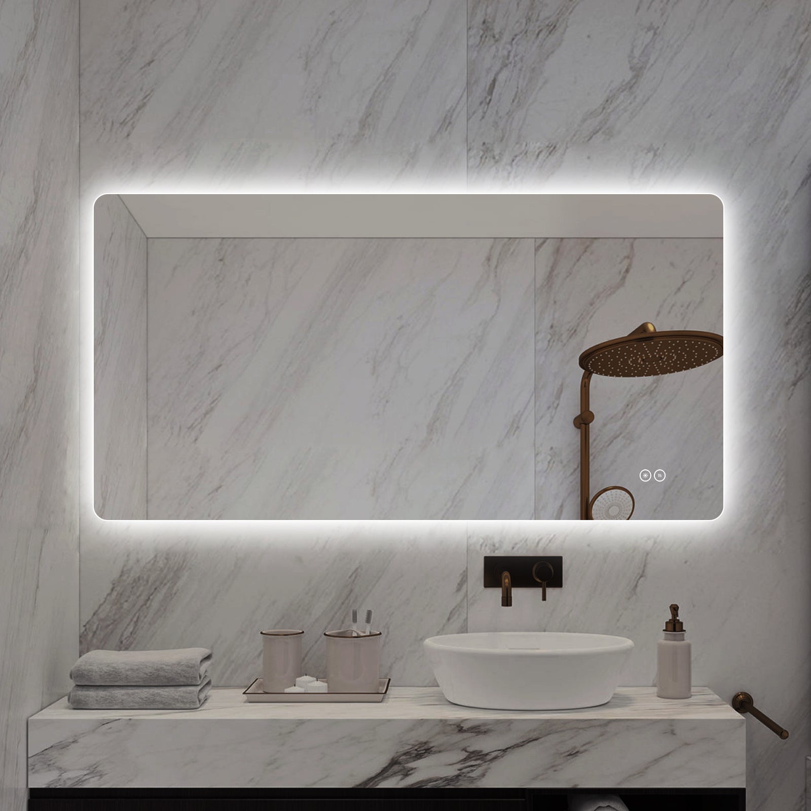 Yishare Rectangular Frameless LED Explosion - Proof and Anti - Fog Wall - Mounted Bathroom Mirror