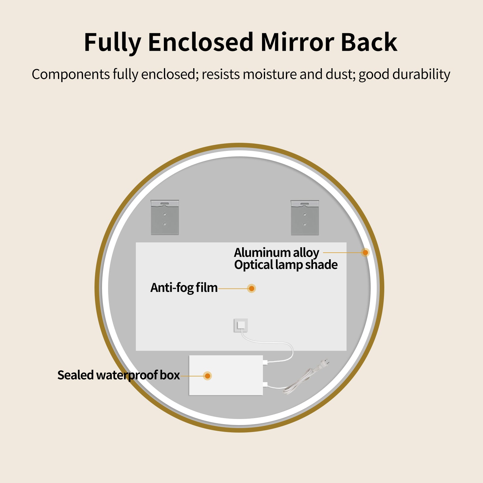 Yishare Round LED Framed Explosion-Proof Anti-Fog Bathroom Mirror