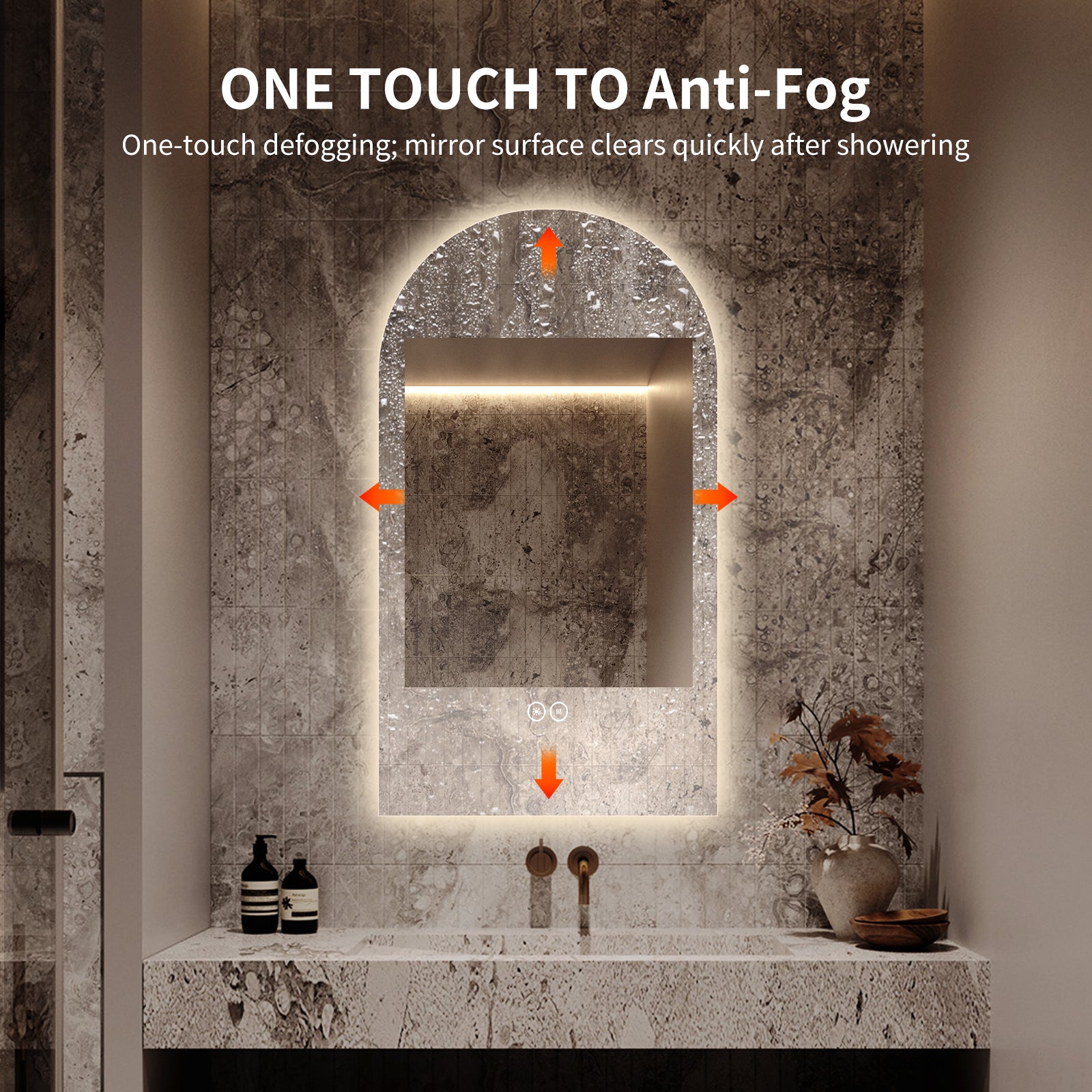 Silver Wall Large Arched Bathroom Mirror With Lighting