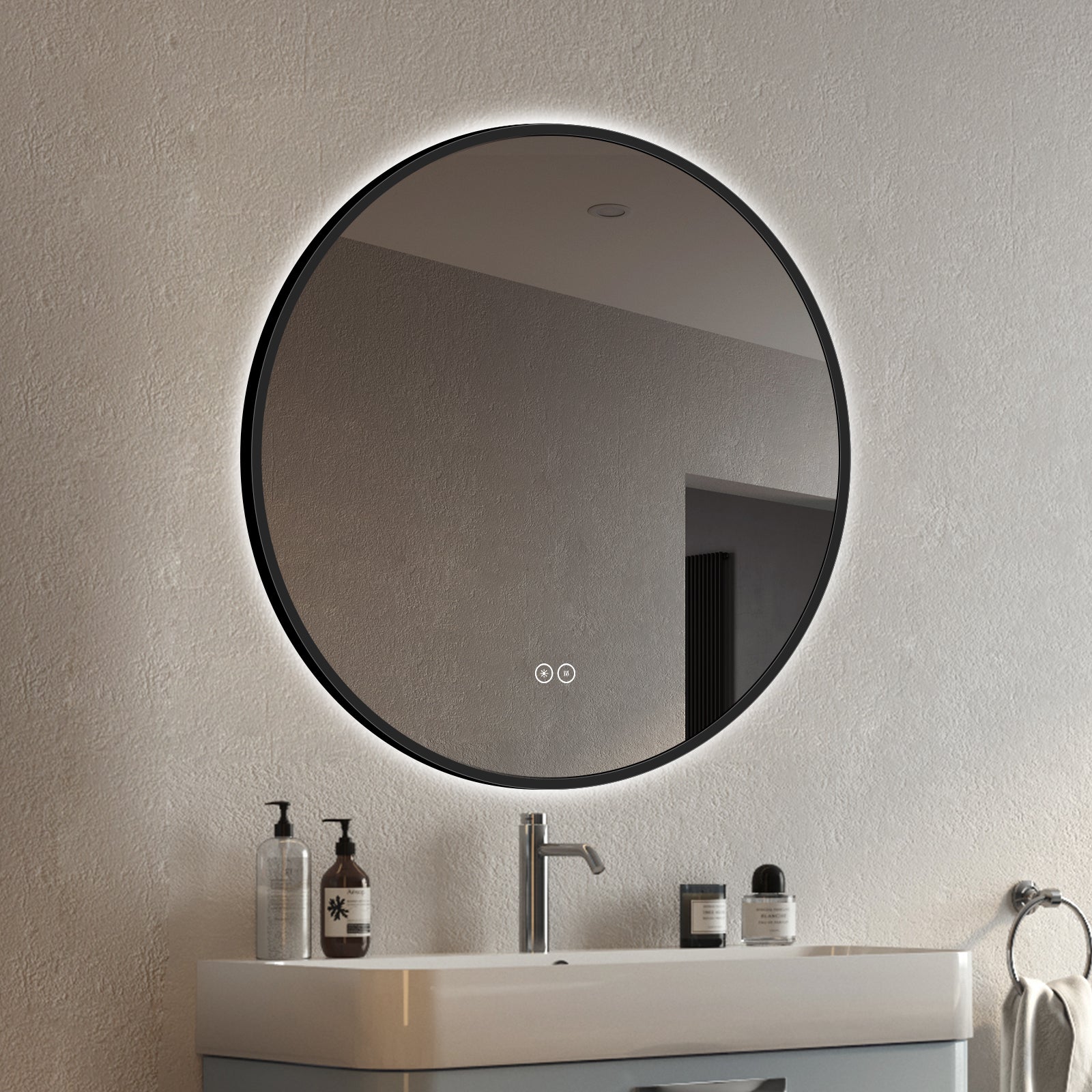 Yishare Round LED Framed Explosion-Proof Anti-Fog Bathroom Mirror